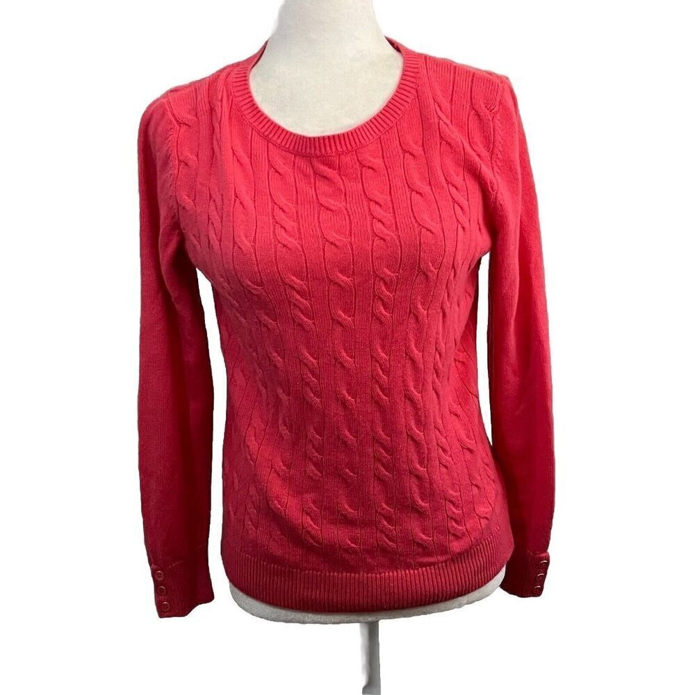 Talbots Cable Knit Sweater Pink Lamb Wool Women M Petite